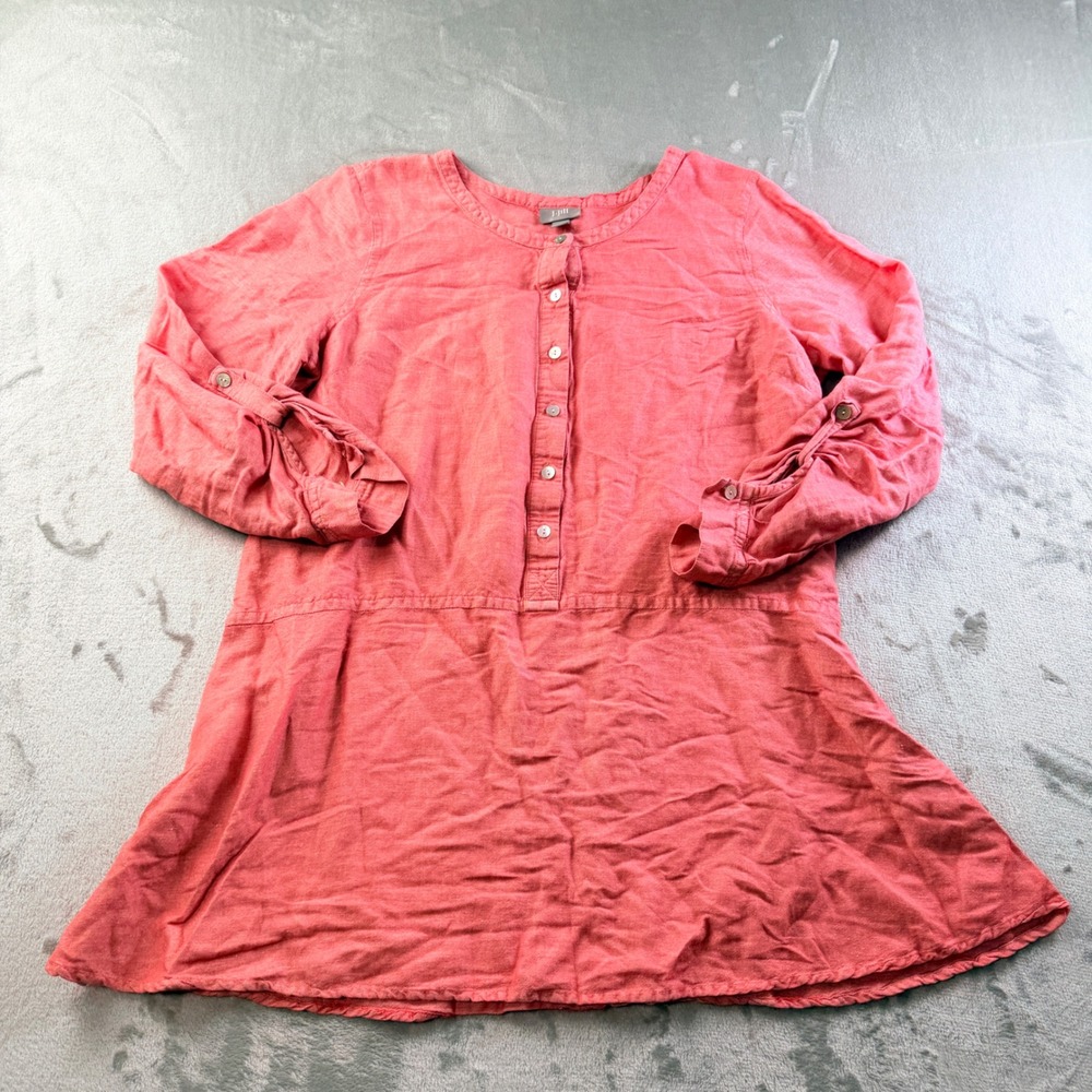 J. Jill Women's Medium Coral Pink Linen Blend Button Front Tunic Top